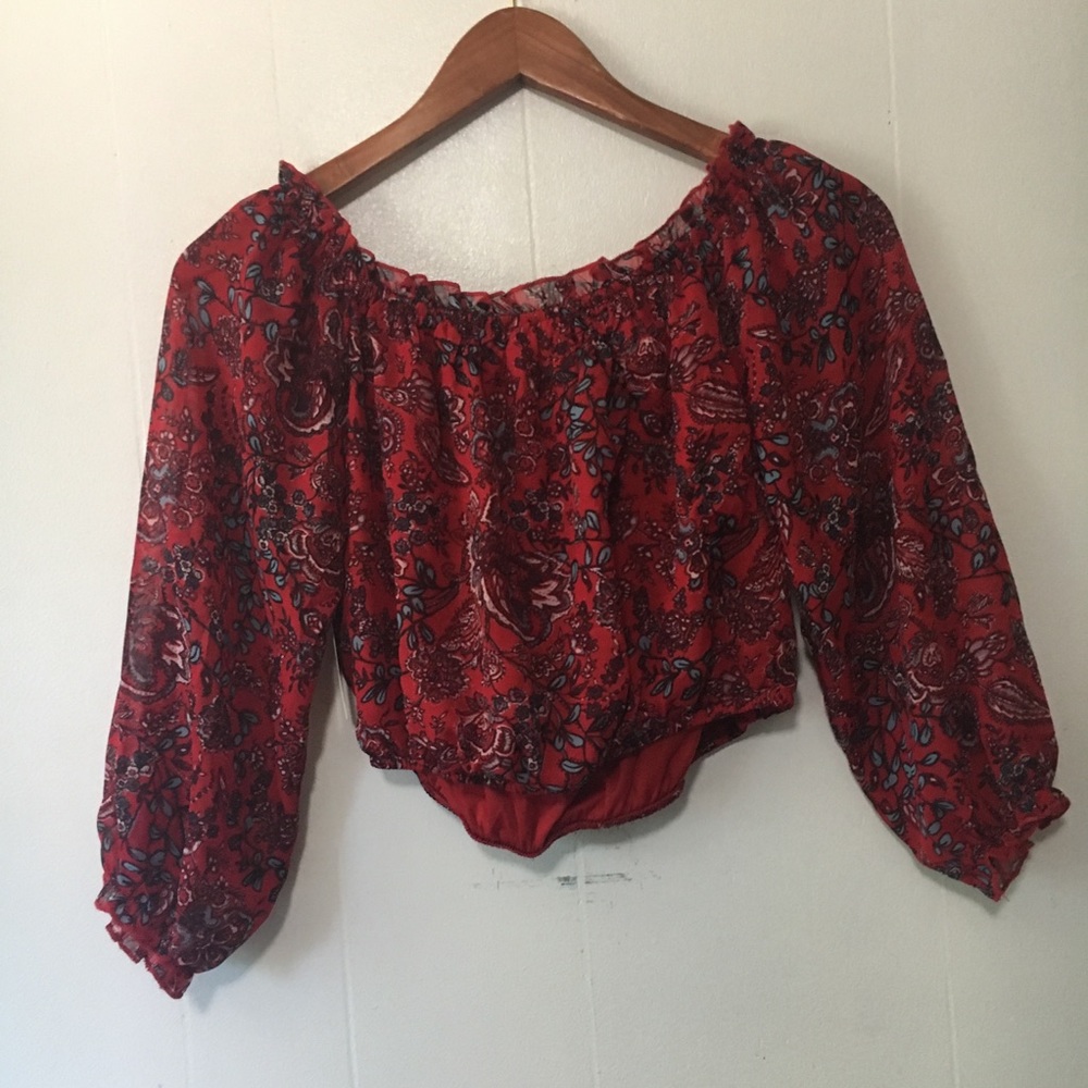 • SOLD // speechless red floral off-shoulder ruffle top • - Picture 6 of 9